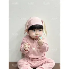 Quần áo thu đông bé gái, set 4ct: quần áo, mũi và yếm chất zip tai thỏ siêu đẹp bé 6-15kg