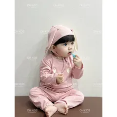 Quần áo thu đông bé gái, set 4ct: quần áo, mũi và yếm chất zip tai thỏ siêu đẹp bé 6-15kg