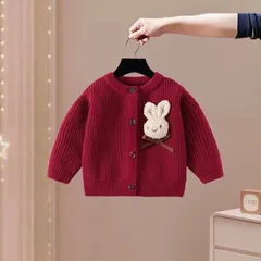 Váy bé gái, set áo len đỏ đính thỏ kèm chân váy kẻ xếp ly cho bé 10-30kg