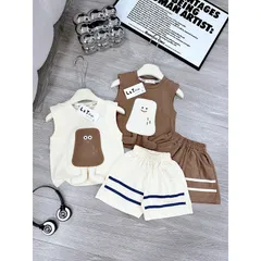 Quần áo bé trai, set bộ sát nách chất cotton thêu đắp hình cho bé 10-28kg