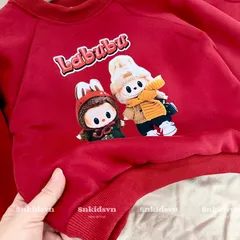 Áo nỉ Noel cho bé, áo Sweater Giáng sinh họa tiết Labubu chất nỉ 2 da cho bé trai và bé gái size 10-30kg