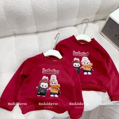 Áo nỉ Noel cho bé, áo Sweater Giáng sinh họa tiết Labubu chất nỉ 2 da cho bé trai và bé gái size 10-30kg