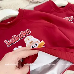 Áo nỉ Noel cho bé, áo Sweater Giáng sinh họa tiết Labubu chất nỉ 2 da cho bé trai và bé gái size 10-30kg