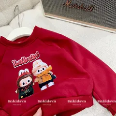 Áo nỉ Noel cho bé, áo Sweater Giáng sinh họa tiết Labubu chất nỉ 2 da cho bé trai và bé gái size 10-30kg