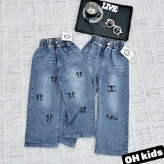 Quần Jean bé gái, quần jean dáng suông thêu nơ to cho bé từ 15-42kg
