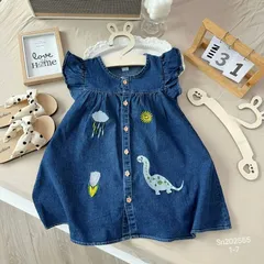 Váy bé gái, váy Jean cánh tiên thêu họa tiết dễ thương cho bé 10-22kg