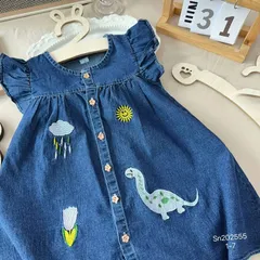 Váy bé gái, váy Jean cánh tiên thêu họa tiết dễ thương cho bé 10-22kg