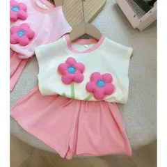 Đồ bộ bé gái, set bộ quần áo cộc tay chất cotton 2 bông hoa nổi xinh yêu cho bé 10-20kg
