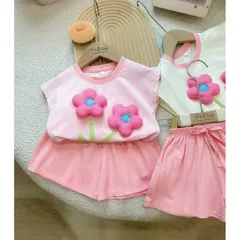 Đồ bộ bé gái, set bộ quần áo cộc tay chất cotton 2 bông hoa nổi xinh yêu cho bé 10-20kg