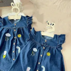 Váy bé gái, váy Jean cánh tiên thêu họa tiết dễ thương cho bé 10-22kg
