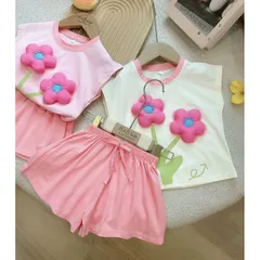 Đồ bộ bé gái, set bộ quần áo cộc tay chất cotton 2 bông hoa nổi xinh yêu cho bé 10-20kg