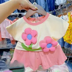 Đồ bộ bé gái, set bộ quần áo cộc tay chất cotton 2 bông hoa nổi xinh yêu cho bé 10-20kg