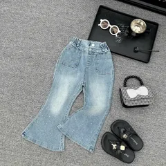 Quần Jean bé gái, quần bò ống loe đính đá sành điệu cho bé 10-32kg