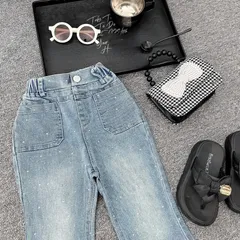 Quần Jean bé gái, quần bò ống loe đính đá sành điệu cho bé 10-32kg