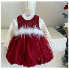 Váy bé gái, váy dạ tweed phần tùng tơ bồng bềnh đính lông cho bé diện Tết size 8-20kg