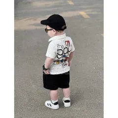 Quần áo bé trai, set bộ cộc tay chất cotton áo có cổ họa tiết chú chó Cứu hộ phối quần short kaki mềm cho bé 10-30kg