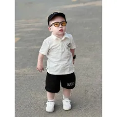 Quần áo bé trai, set bộ cộc tay chất cotton áo có cổ họa tiết chú chó Cứu hộ phối quần short kaki mềm cho bé 10-30kg