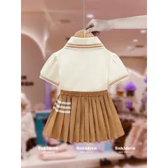 Đồng phục học sinh, váy đồng phục thêu gấu nâu cho bé 10-30kg
