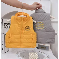 Áo khoác cho bé, áo phao gile trần bông kéo khoá cổ trụ thêu chữ LDYR cho bé trai và bé gái từ 8-30kg