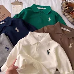 Đồ thu đông bé trai, áo polo dài tay chất da cá thêu họa tiết ngựa cho bé 10-30kg