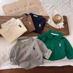 Đồ thu đông bé trai, áo polo dài tay chất da cá thêu họa tiết ngựa cho bé 10-30kg