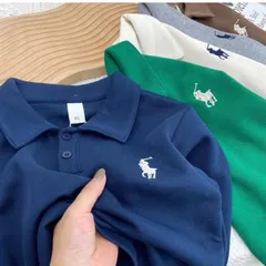 Đồ thu đông bé trai, áo polo dài tay chất da cá thêu họa tiết ngựa cho bé 10-30kg