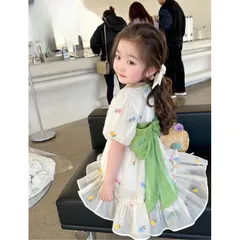 Váy bé gái, váy tơ hoa công chúa nơ xanh cho bé 10-22kg