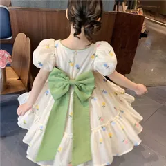 Váy bé gái, váy tơ hoa công chúa nơ xanh cho bé 10-22kg
