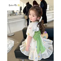 Váy bé gái, váy tơ hoa công chúa nơ xanh cho bé 10-22kg