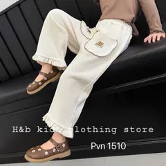 Quần thu đông bé gái, quần nhung ống rộng 2 màu cho bé 8-24kg