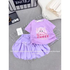 Váy bé gái, set áo cotton rút eo 2 bên BABY THREE kèm chân váy thô bồng cho bé 8-30kg