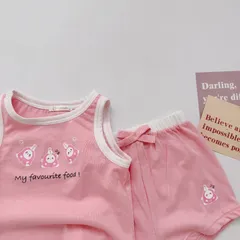 Đồ bộ bé gái, set bộ sát nách chất cotton họa tiết MY FOVOURITE FOOD cho bé 8-20kg