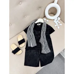 Đồ trung thu cho bé trai, set bộ chú Cuội chất gấm lụa kèm khăn kẻ caro cho bé a 10-30kg