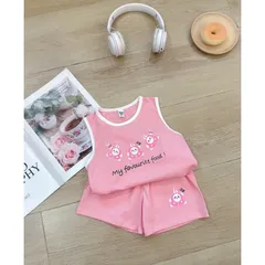 Đồ bộ bé gái, set bộ sát nách chất cotton họa tiết MY FOVOURITE FOOD cho bé 8-20kg