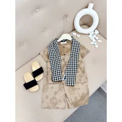 Đồ trung thu cho bé trai, set bộ chú Cuội chất gấm lụa kèm khăn kẻ caro cho bé a 10-30kg