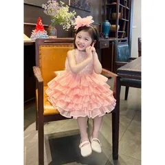 Váy bé gái, váy 2 dây ren lông nhiều tầng đi tiệc cho bé 10-22kg