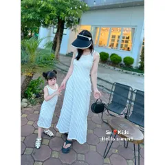 Đồ đôi mẹ và bé, váy thun chéo sát nách dáng dài cho mẹ và bé có lớp lót lụa xịn xò