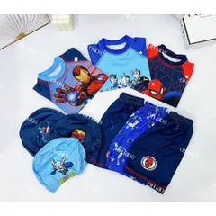 Đồ bơi bé trai, set đồ bơi chất thun họa tiết siêu nhân cho bé