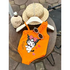 Đồ bơi bé gái, bikini liền thân lệch vai bèo họa tiết Kuromi cho bé 10-30kg