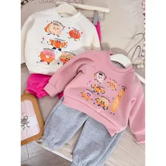 Quần áo thu đông bé gái, set bộ đài tay chất nỉ 2 da họa tiết bánh ngọt cho bé 10-30kg
