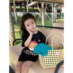 Váy bé gái, váy cotton dáng suông họa tiết gấu My Heart cho bé 8-28kg