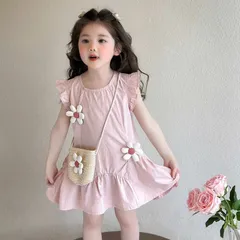 Váy bé gái, set váy thô dáng suông xòe đắp 2 bông hoa TẶNG TÚI CÓI cho bé 10-30kg