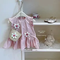 Váy bé gái, set váy thô dáng suông xòe đắp 2 bông hoa TẶNG TÚI CÓI cho bé 10-30kg