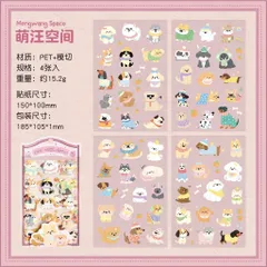 Set 4 Tấm Sticker PET Trong Suốt Cắt Bế Sẵn Mẫu Mèo & Cún Cute Pets Trang Trí Sổ Tay, Bullet Journal, Laptop (Cute Pets
