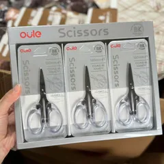 Kéo Văn Phòng Oule Tay Cầm Trong Suốt Lưỡi Thép Mạ Titan Đen Chống Gỉ Chống Dính 120mm Mini Cute Tiện Lợi
