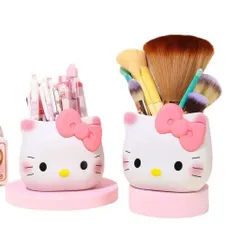 Ống cắm bút Hello Kitty nơ trắng đựng bút, cọ trang điểm, bàn chải đánh răng