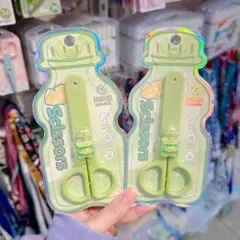 Kéo Học Sinh An Toàn Có Nắp Đậy Hình Chai Nước Cute Đầu Bọc Bo Tròn Cắt Giấy Thủ Công Dễ Thương Cho Bé