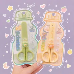 Kéo Học Sinh An Toàn Có Nắp Đậy Hình Chai Nước Cute Đầu Bọc Bo Tròn Cắt Giấy Thủ Công Dễ Thương Cho Bé