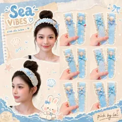 Băng đô tóc velcro nữ phong cách vintage ren nơ hoa sao biển vỏ sò phụ kiện tóc nữ