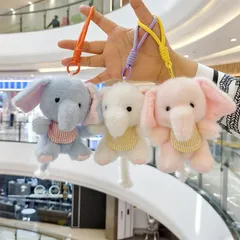 Móc Khóa Voi Bông Đeo Yếm Kẻ 13cm – Thú Bông Mini Treo Cặp, Túi Xách, Chìa Khóa Dễ Thương, Quà Tặng Cute